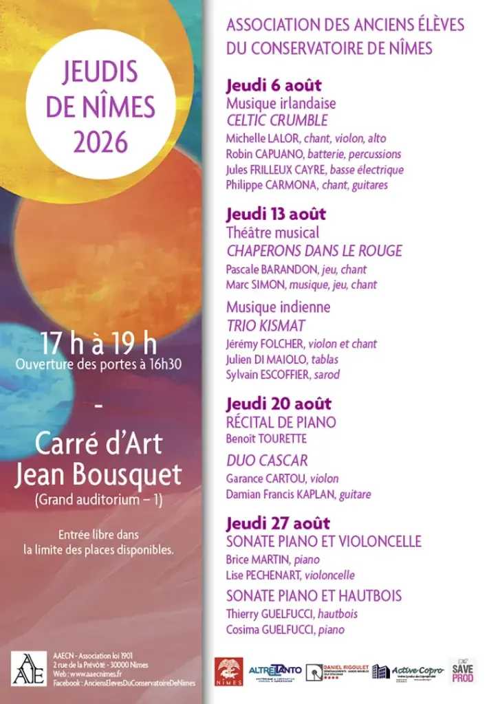 Jeudis de Nîmes : deux duos classiques gratuits le 27 août: ce qu'il faut retenir